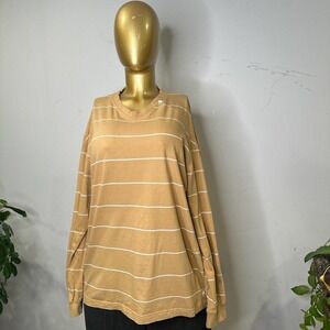 Rocawear mens long-sleeve, v-neck shirt beige/brown and white striped XL